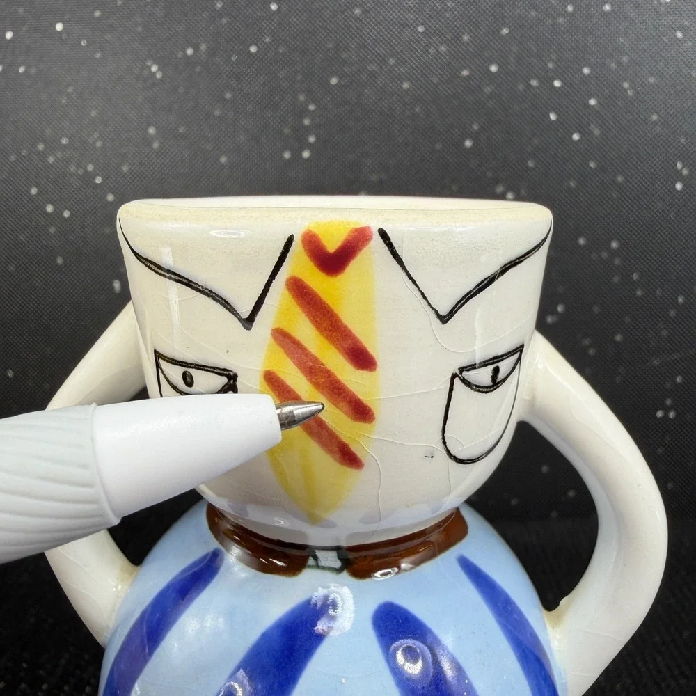 1950s Napco Whimsical Man in Suit Ceramic Egg Cup Holder Blue Striped Tie